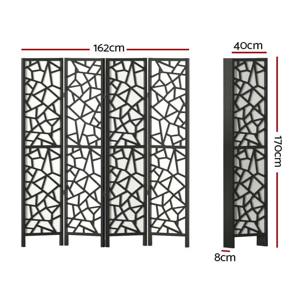 4 Panel Room Divider Screen 162X170Cm Black