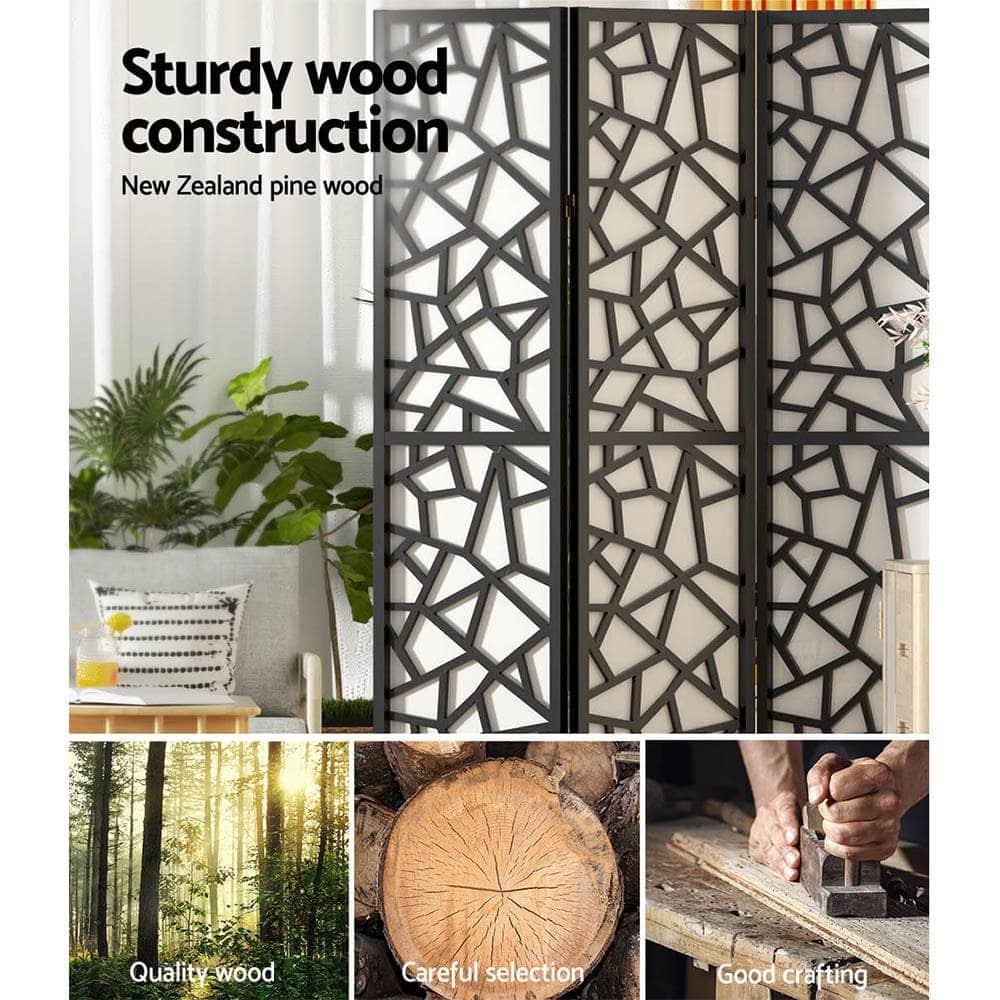 4 Panel Room Divider Screen 162X170Cm Black
