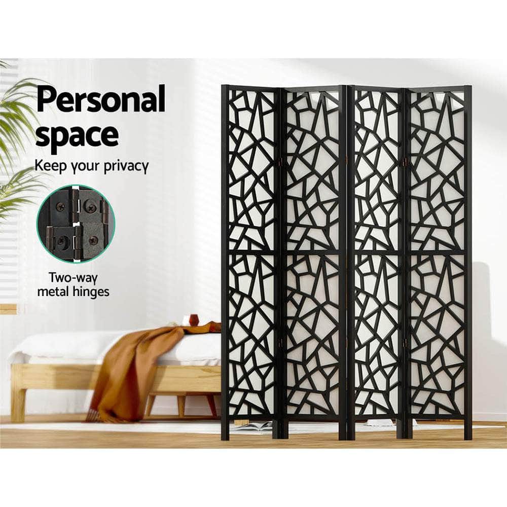 4 Panel Room Divider Screen 162X170Cm Black