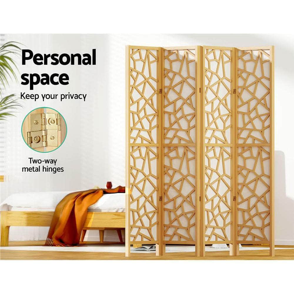 4 Panel Room Divider Screen 162X170Cm Natural
