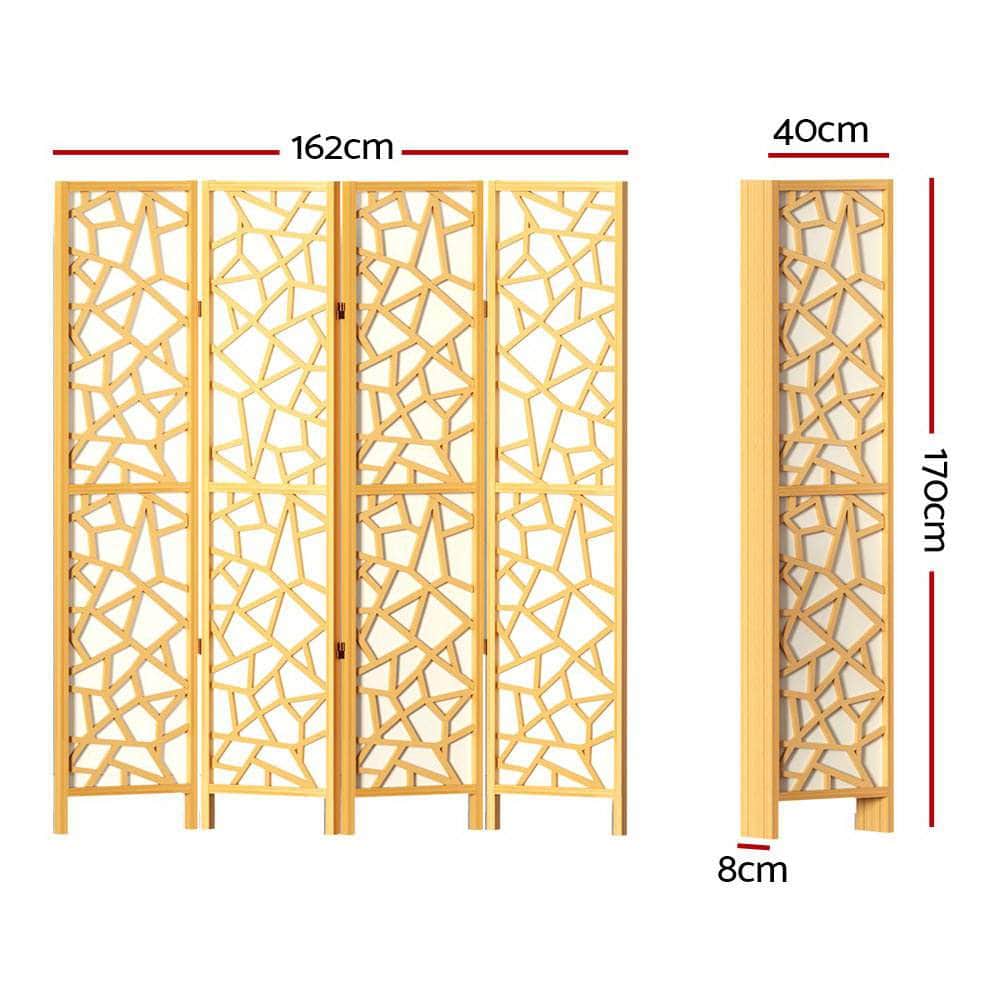 4 Panel Room Divider Screen 162X170Cm Natural
