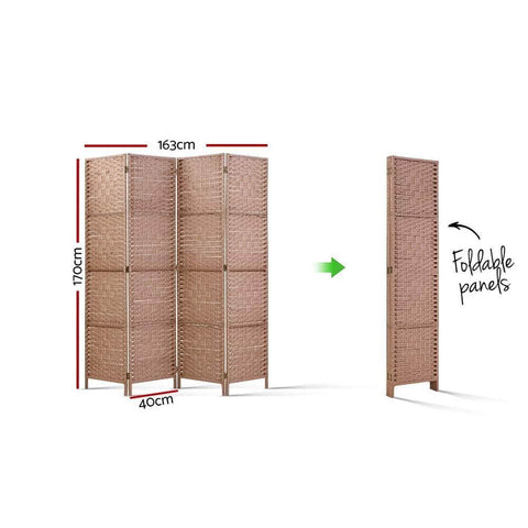 4 Panel Room Divider Screen 163X170Cm Woven Natural