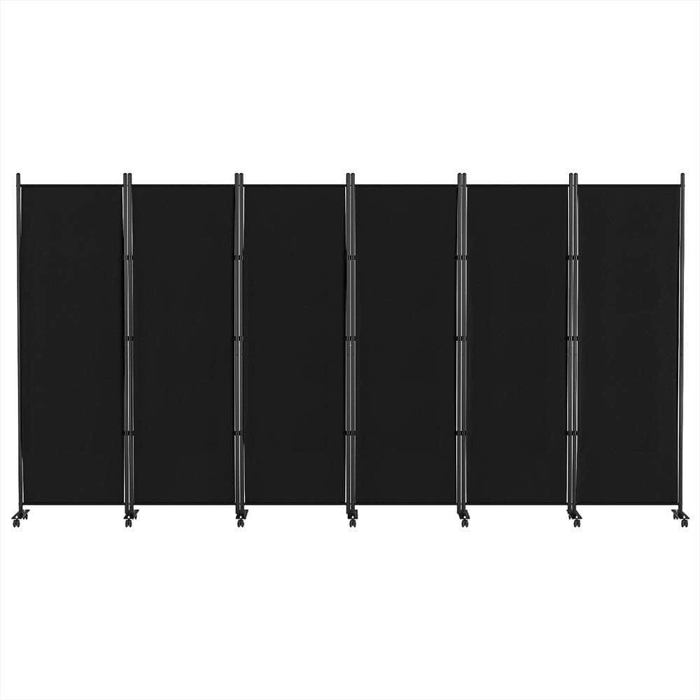 4 Panel Room Divider Screen Wheel Fabric Black