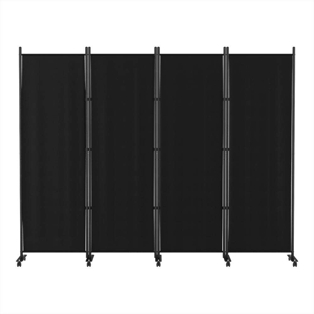 4 Panel Room Divider Screen Wheel Fabric Black