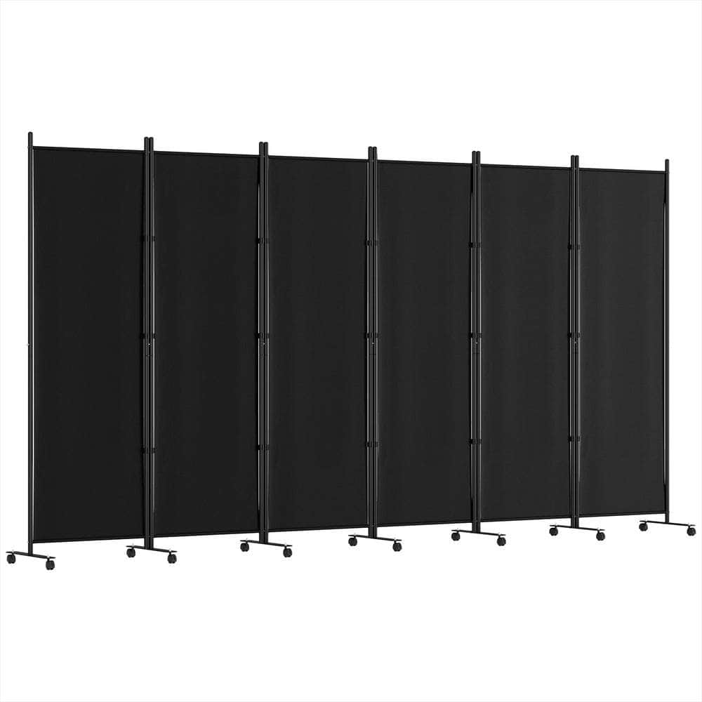 4 Panel Room Divider Screen Wheel Fabric Black
