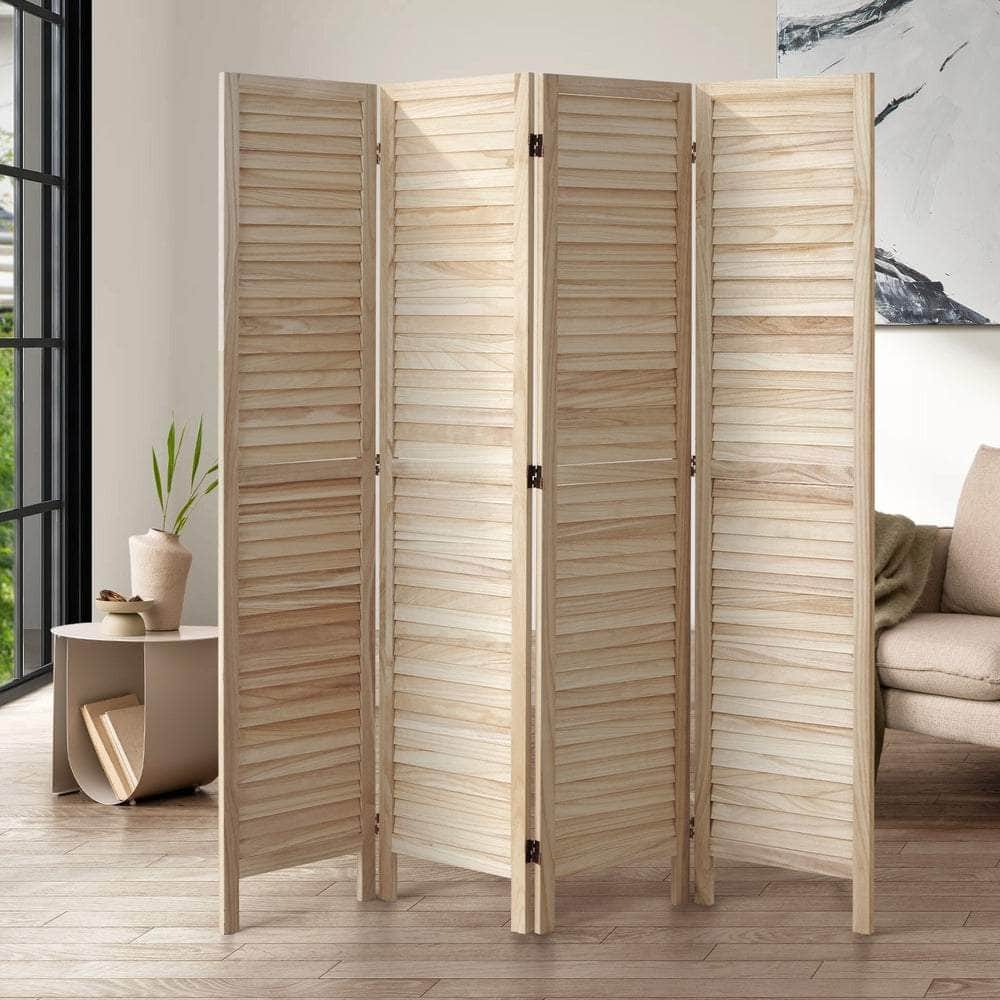 4 Panel Room Divider Timber Wooden Natural