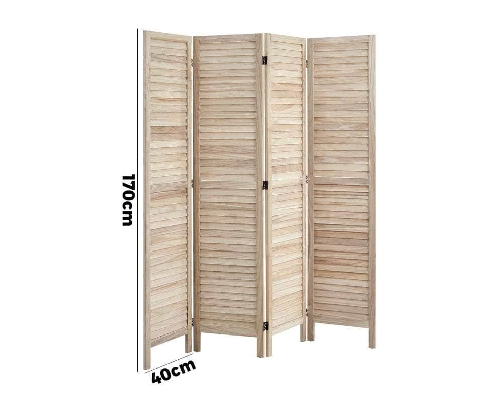 4 Panel Room Divider Timber Wooden Natural