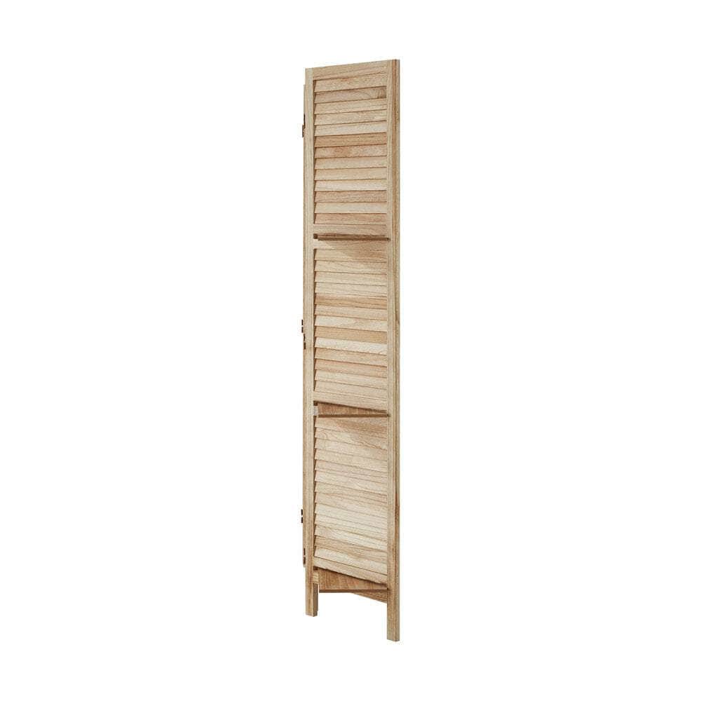 4 Panel Room Divider With Shelves Timber Wooden Natural