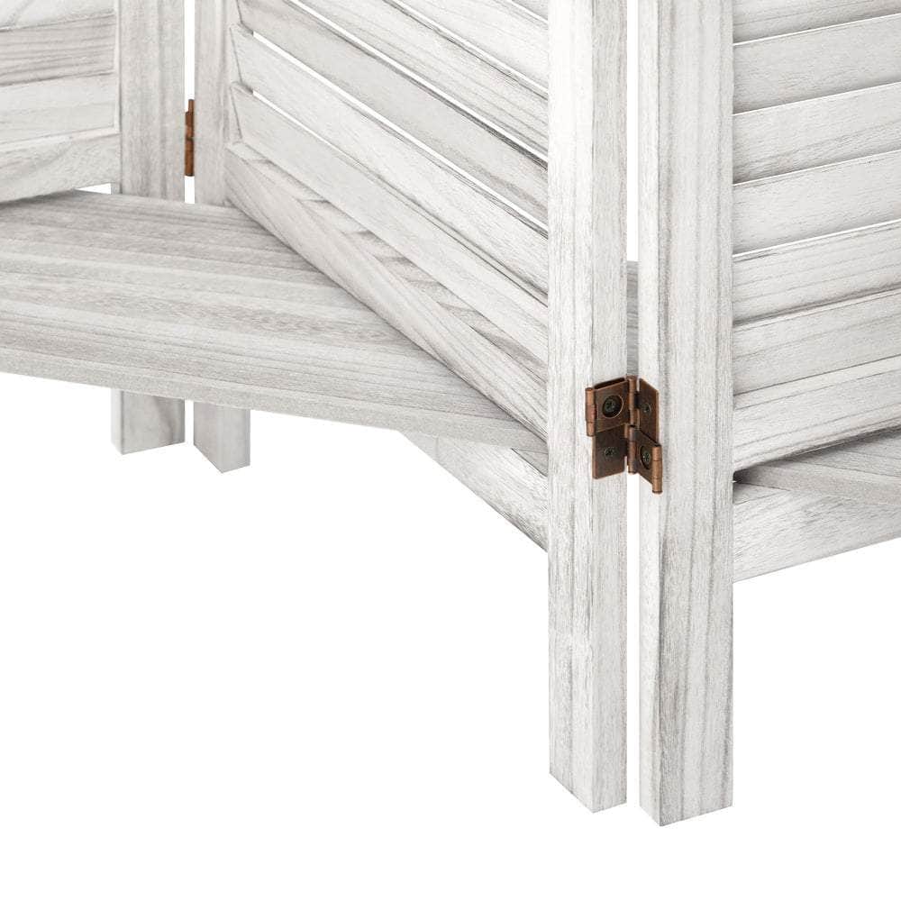 4 Panel Room Divider With Shelves Timber Wooden Natural | Natural colour