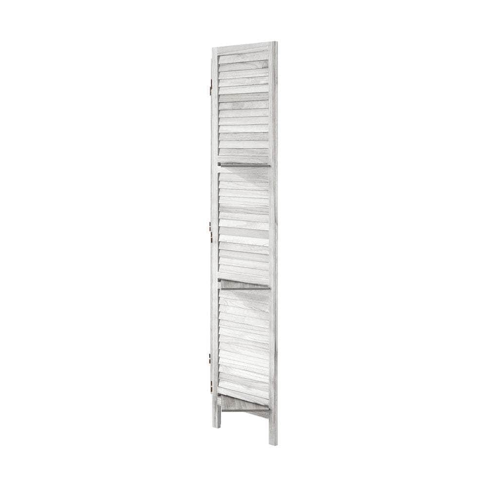 4 Panel Room Divider With Shelves Timber Wooden Natural