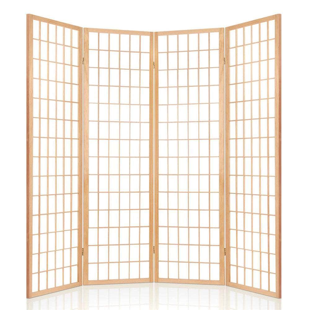 4 Panel Wooden Room Divider - Natural