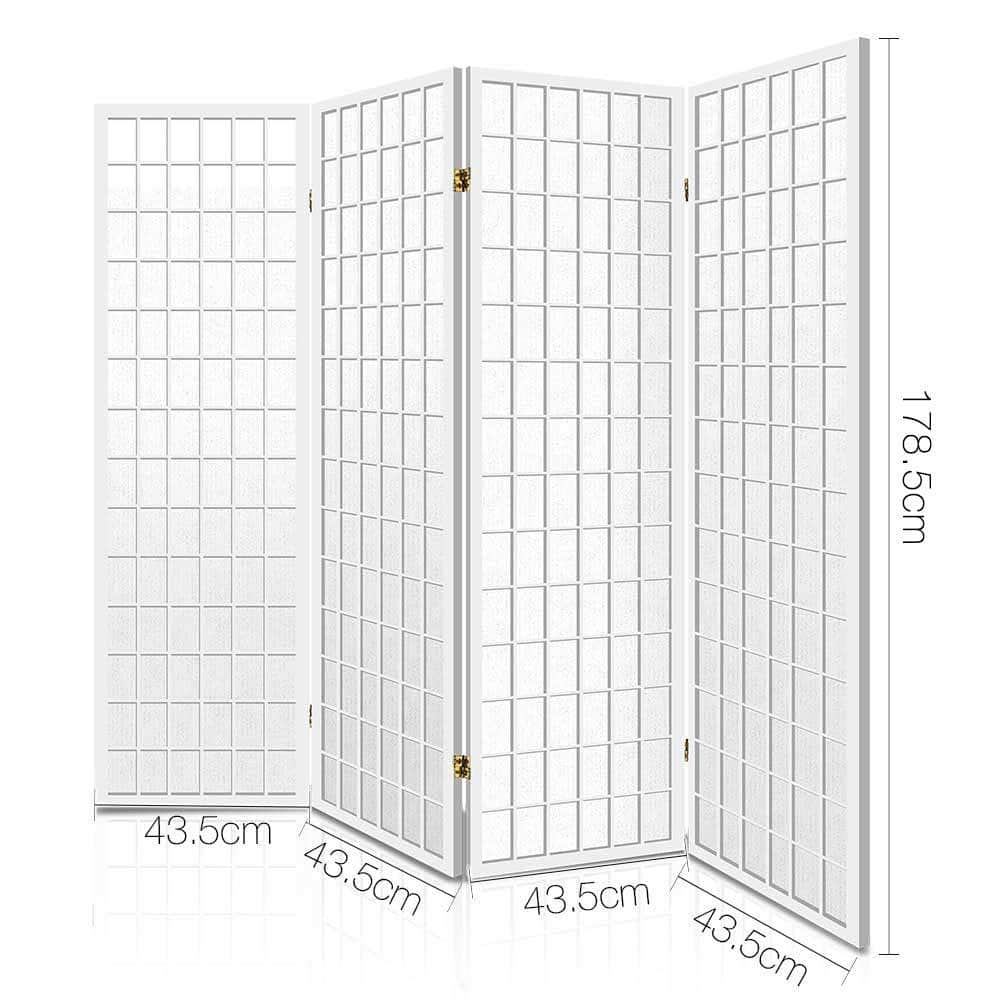 4 Panel Wooden Room Divider - White