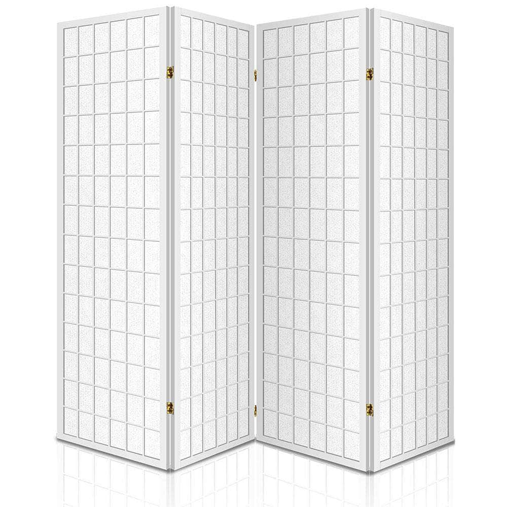 4 Panel Wooden Room Divider - White