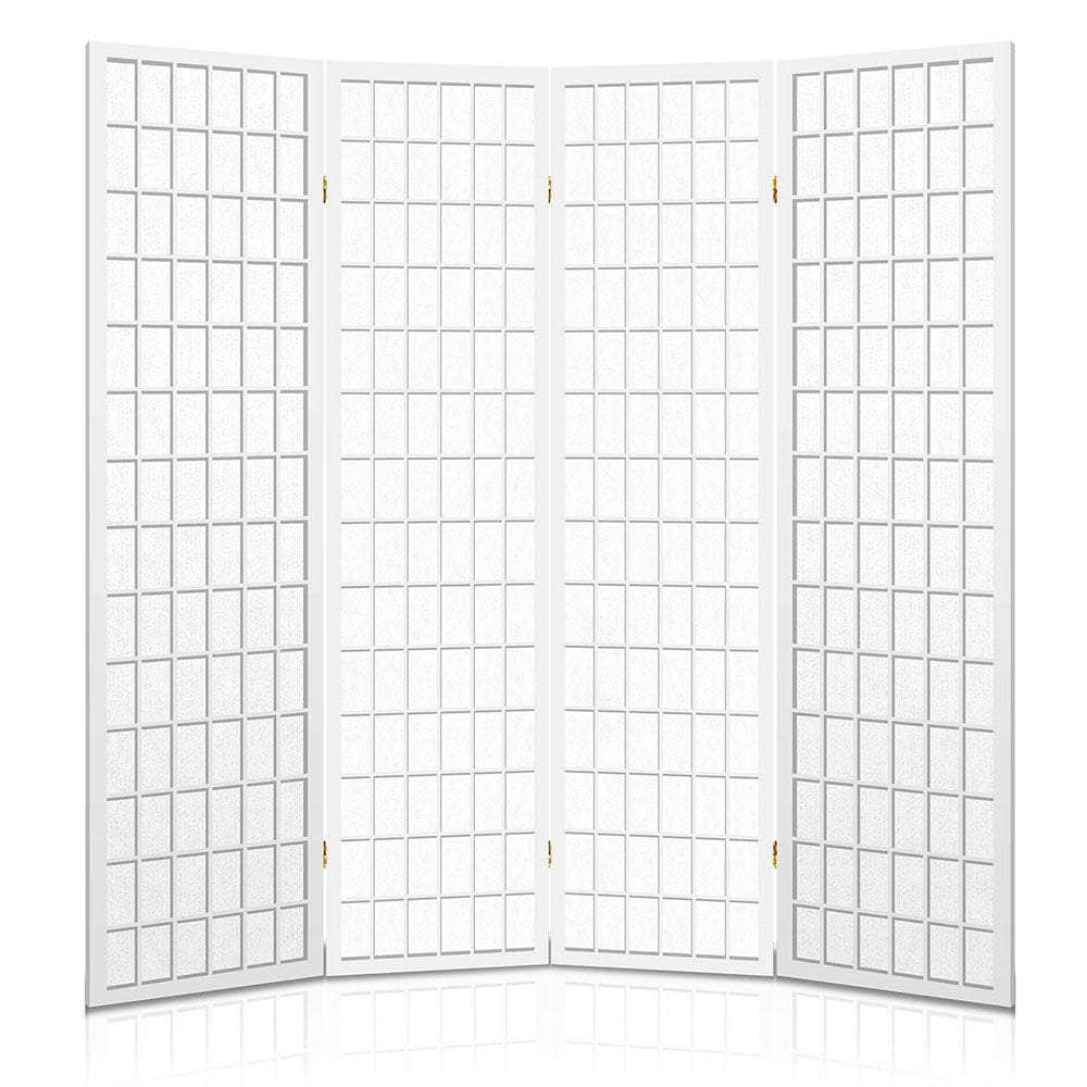 4 Panel Wooden Room Divider - White