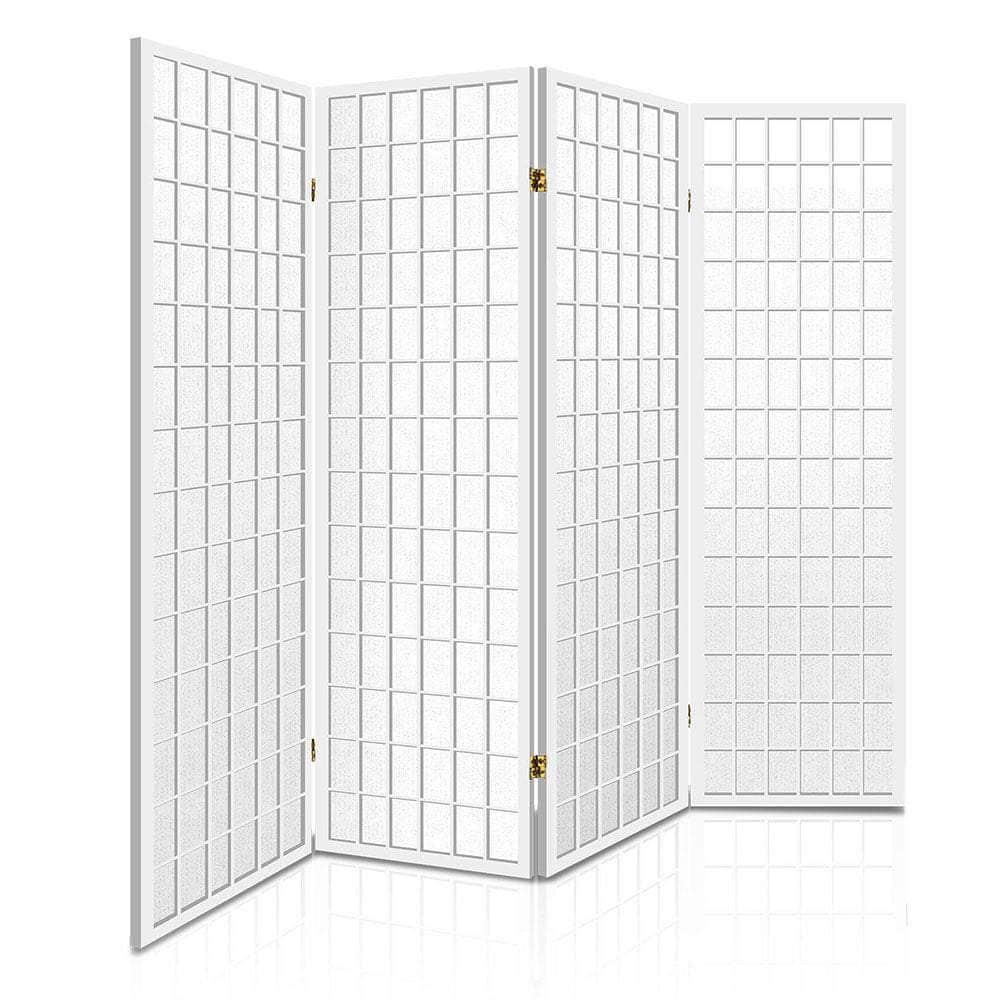 4 Panel Wooden Room Divider - White