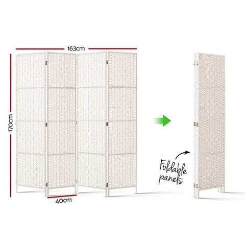 4 Panel Room Divider Screen 163X170Cm Woven White