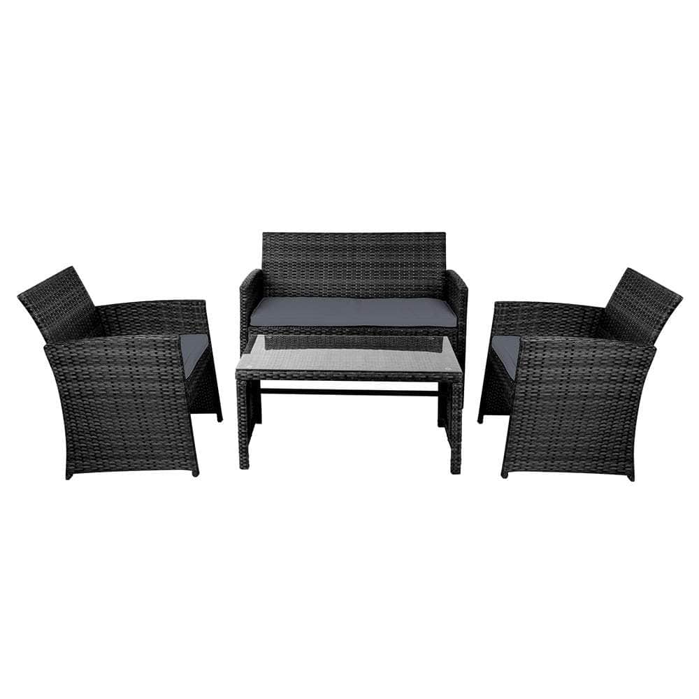 4 Pcs Outdoor Sofa Set Rattan Chair Table Setting Garden Furniture Black