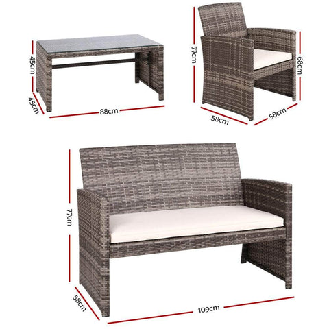 4 Pcs Outdoor Sofa Set Rattan Chair Table Setting Garden Furniture Grey