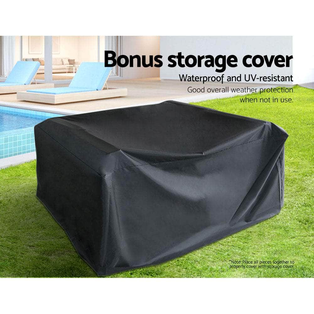 4 Pcs Outdoor Sofa Set Rattan Furniture With Storage Cover Chairs Black