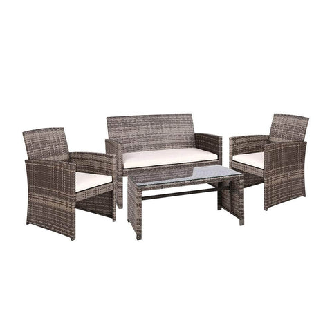 4 Pcs Outdoor Sofa Set With Storage Cover Rattan Chair Furniture Grey