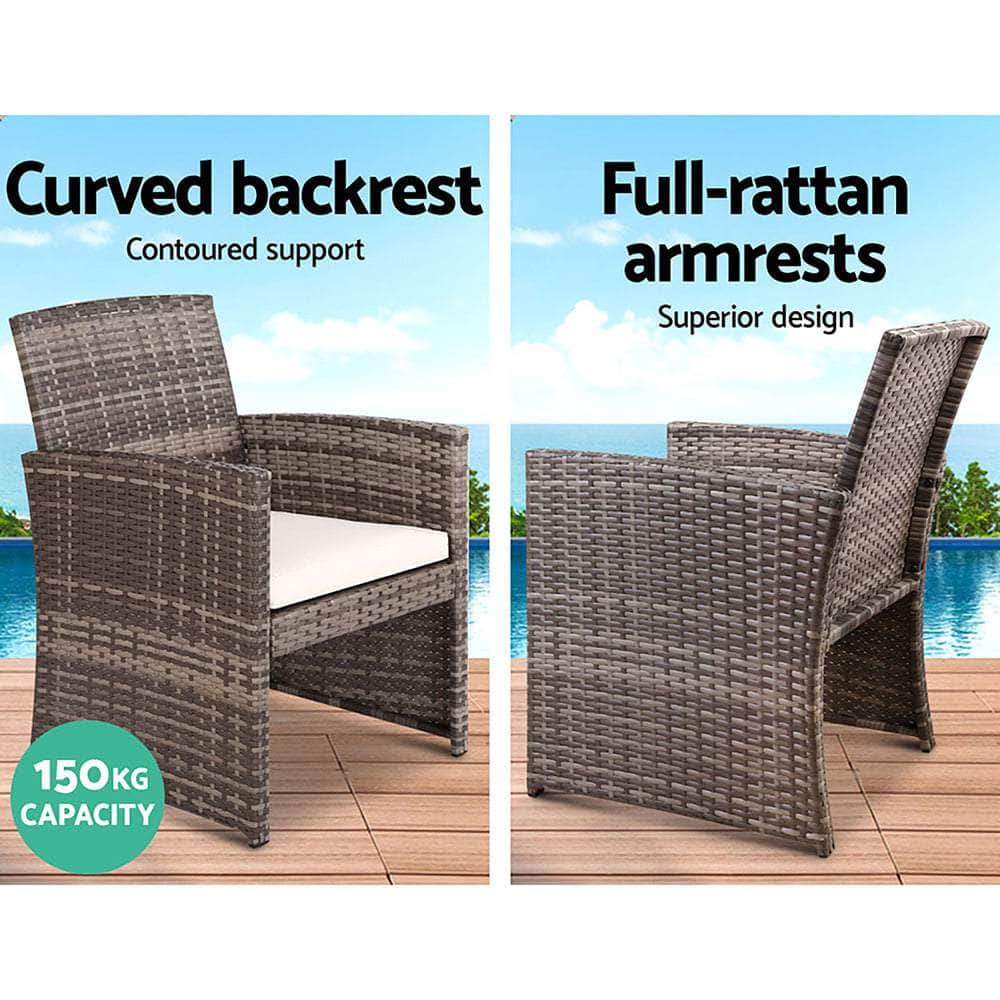 4 Pcs Outdoor Sofa Set With Storage Cover Rattan Chair Furniture Grey