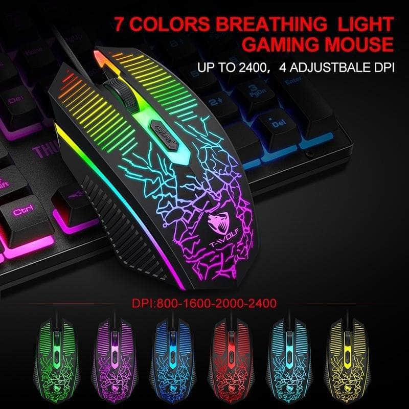 4-Pcs Rainbow Keyboard/Mouse/Headphone/Mouse Pad Kit Set