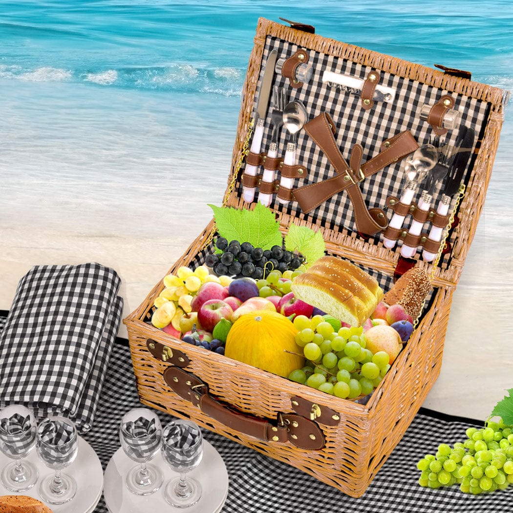 4 - Person Picnic Basket Baskets Set Outdoor with Blanket Deluxe Wicker Gift