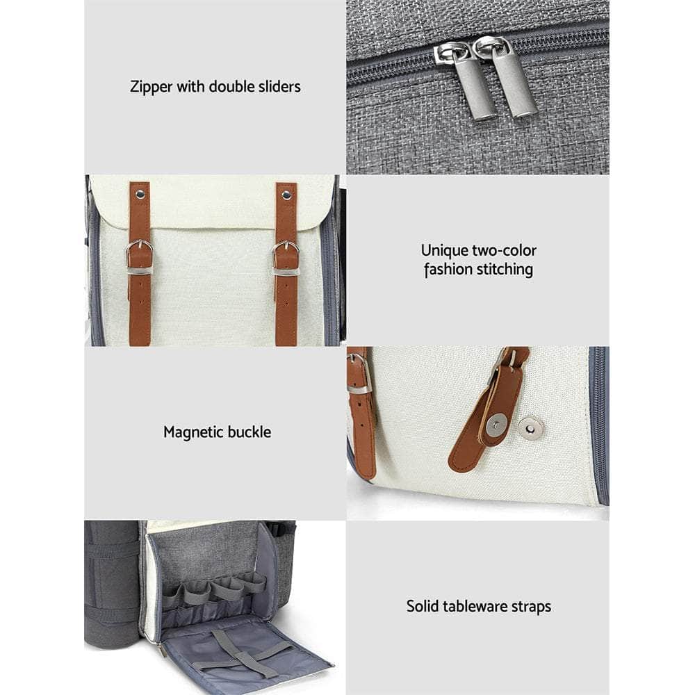 4 Person Picnic Basket Set Backpack Bag Insulated Grey