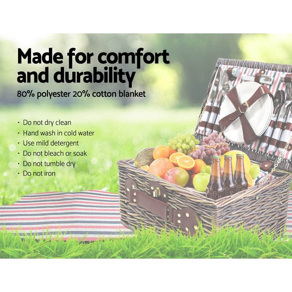 4 Person Picnic Basket Set Insulated Blanket Bag