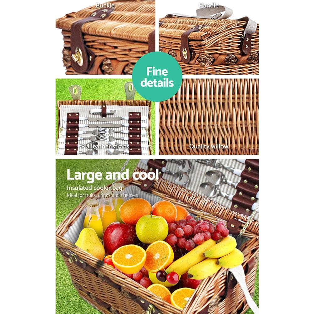 4 Person Picnic Basket Set Storage Blanket