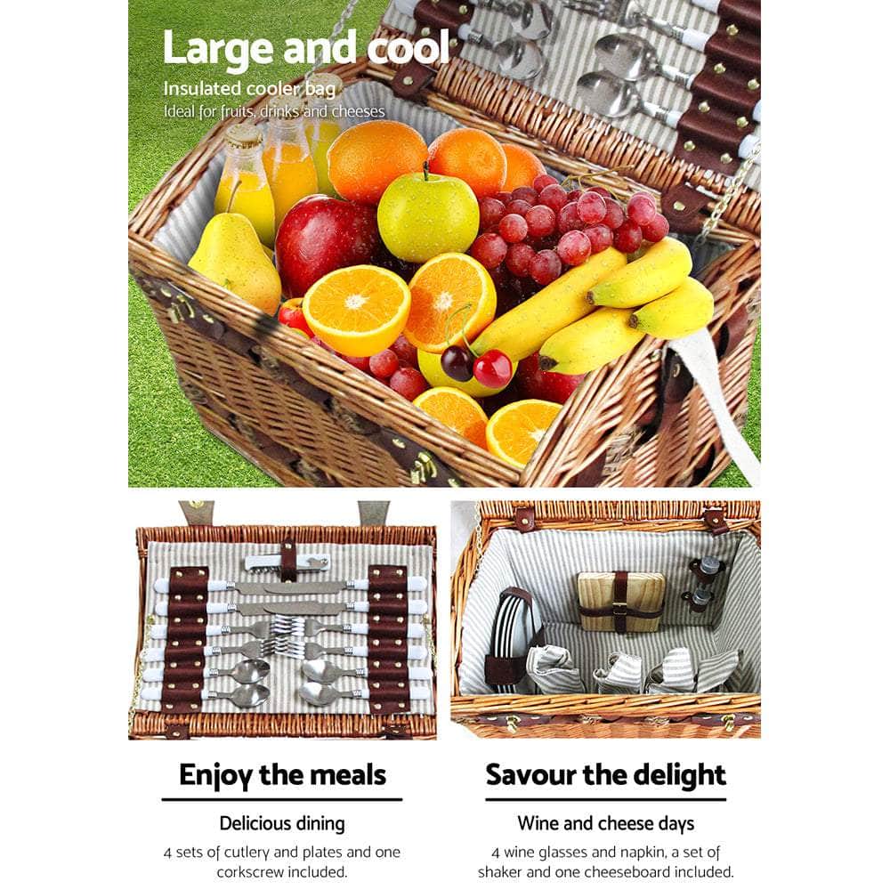 4 Person Picnic Basket Set Storage Blanket