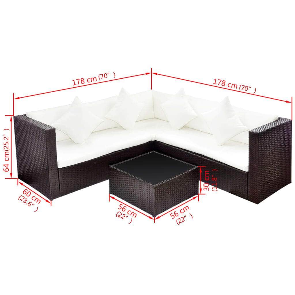 4 Piece Garden Lounge Set with Cushions Poly Rattan Brown