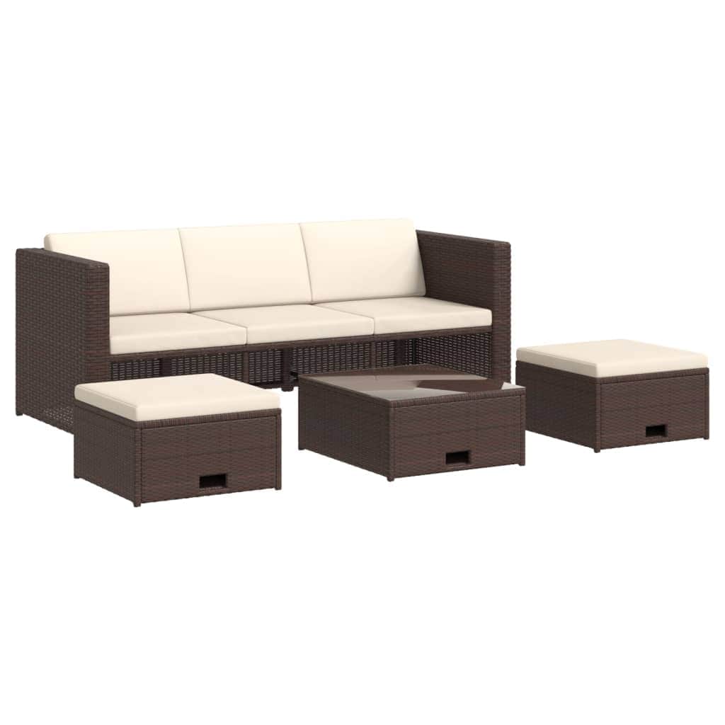 4 Piece Garden Lounge Set with Cushions Poly Rattan Brown - Simple deals