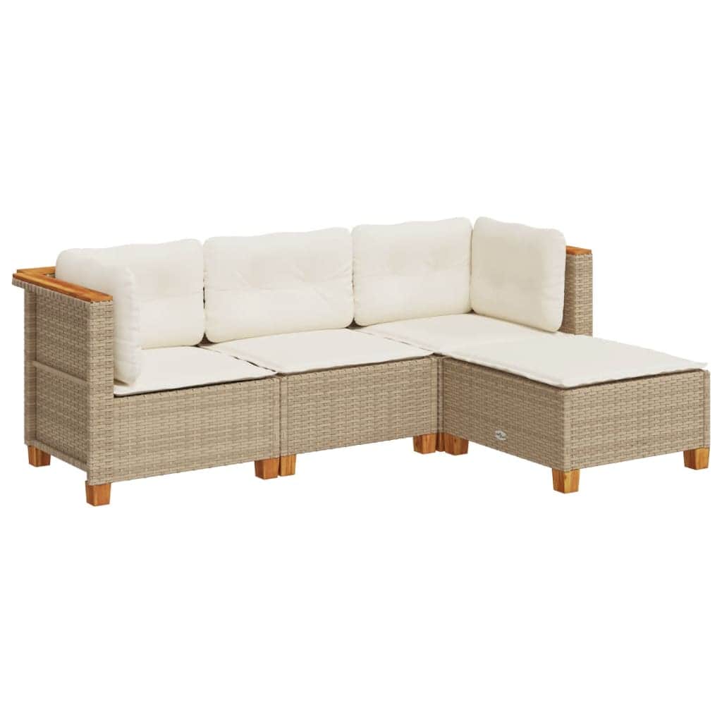 Beige colour - 4 Piece Garden Sofa Set with Cushions Beige Poly Rattan