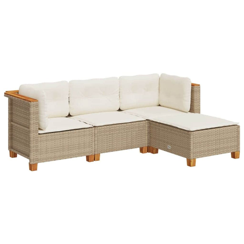 Beige colour - 4 Piece Garden Sofa Set with Cushions Beige Poly Rattan