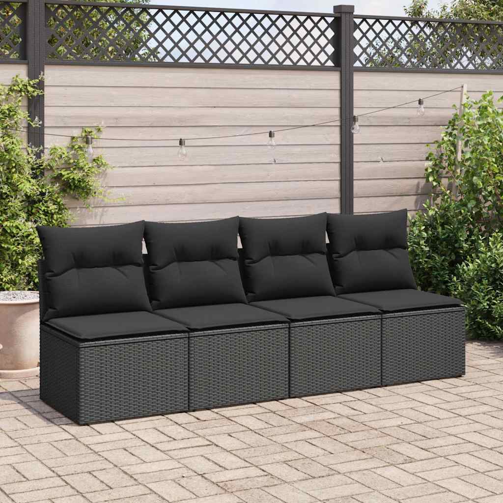 4 Piece Garden Sofa Set with Cushions Beige Poly Rattan Acacia - Durable & Chic | Rattan finish
