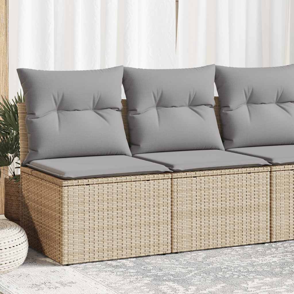 4 Piece Garden Sofa Set with Cushions Beige Poly Rattan Acacia - Durable & Chic, Rattan finish