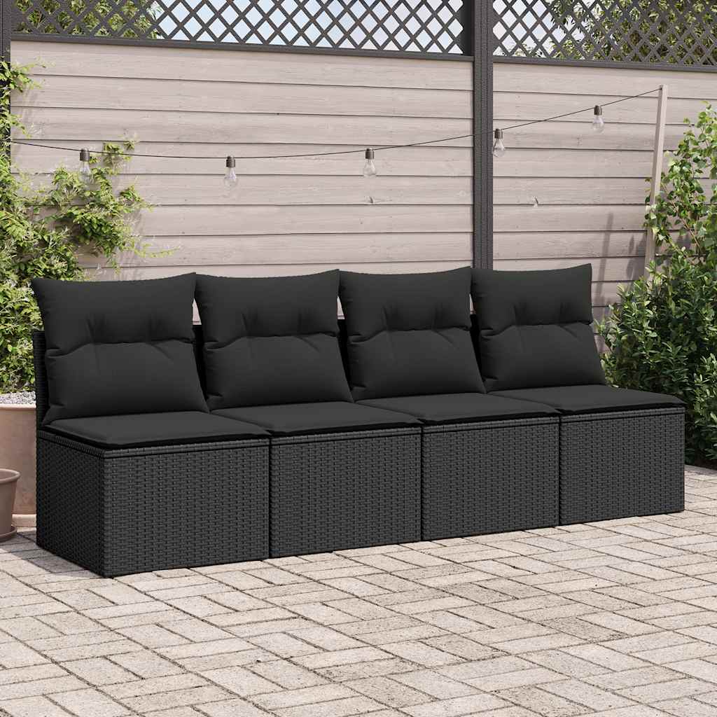 4 Piece Garden Sofa Set with Cushions Black Poly Rattan Acacia - Perfect Outdoor Comfort | Rattan finish