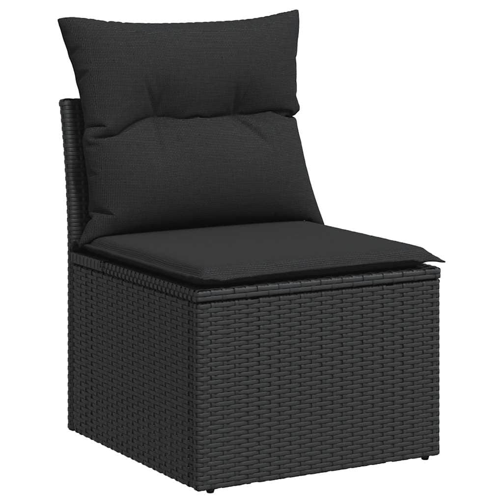 Outdoor Furniture Sets - 4 Piece Garden Sofa Set with Cushions Black Poly Rattan Acacia - Perfect Outdoor Comfort