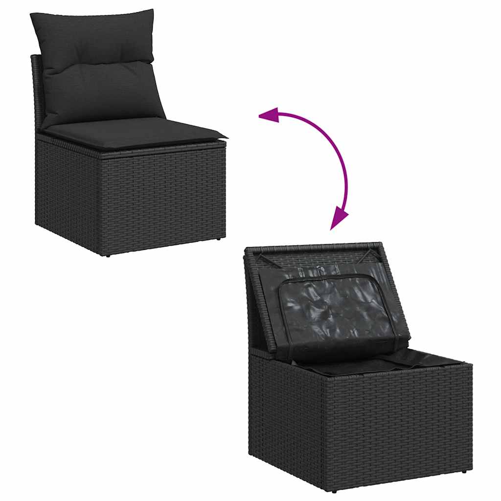 Rattan finish - 4 Piece Garden Sofa Set with Cushions Black Poly Rattan Acacia - Perfect Outdoor Comfort