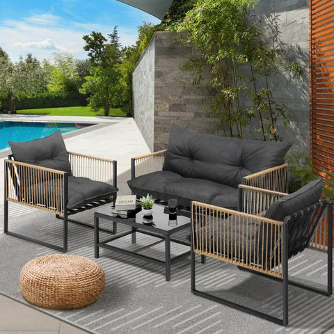 4 Piece Outdoor Furniture Setting Garden Patio Lounge Sofa Table Chairs