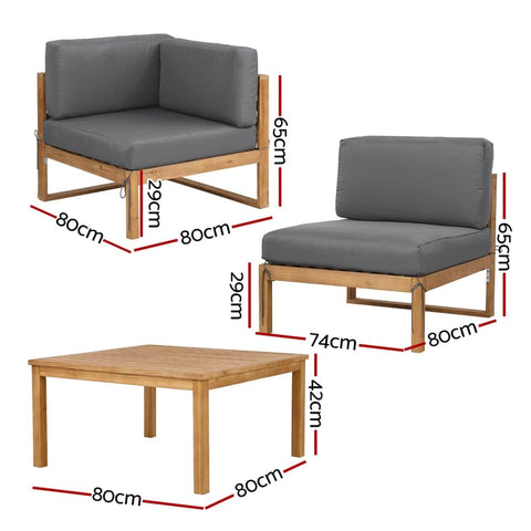 4-Piece Outdoor Sofa Set Wooden Couch Lounge Setting 5PCS