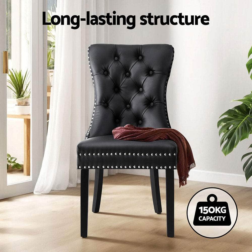 4-Piece Set of Black Leather Dining Chairs – Stylish & Durable