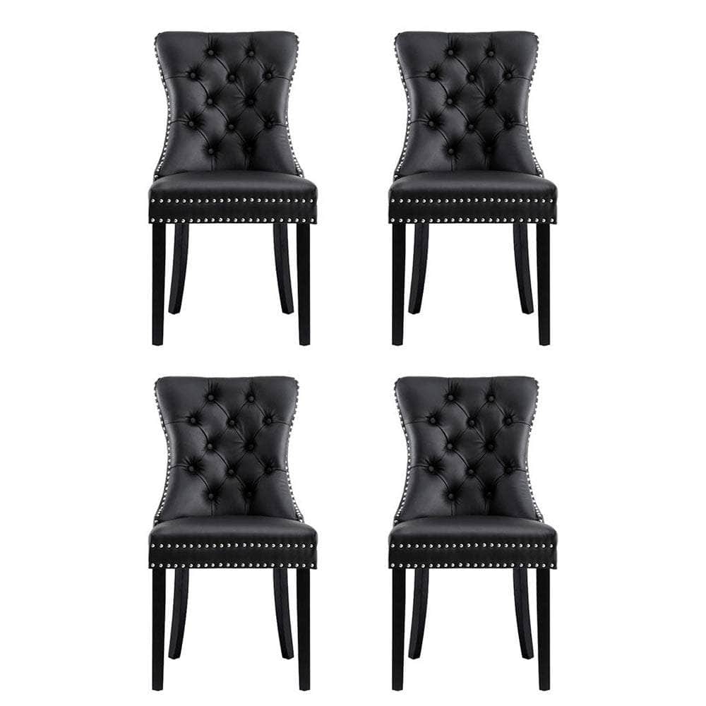 4-Piece Set of Black Leather Dining Chairs – Stylish & Durable