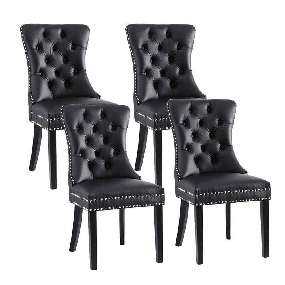 4-Piece Set of Black Leather Dining Chairs – Stylish & Durable