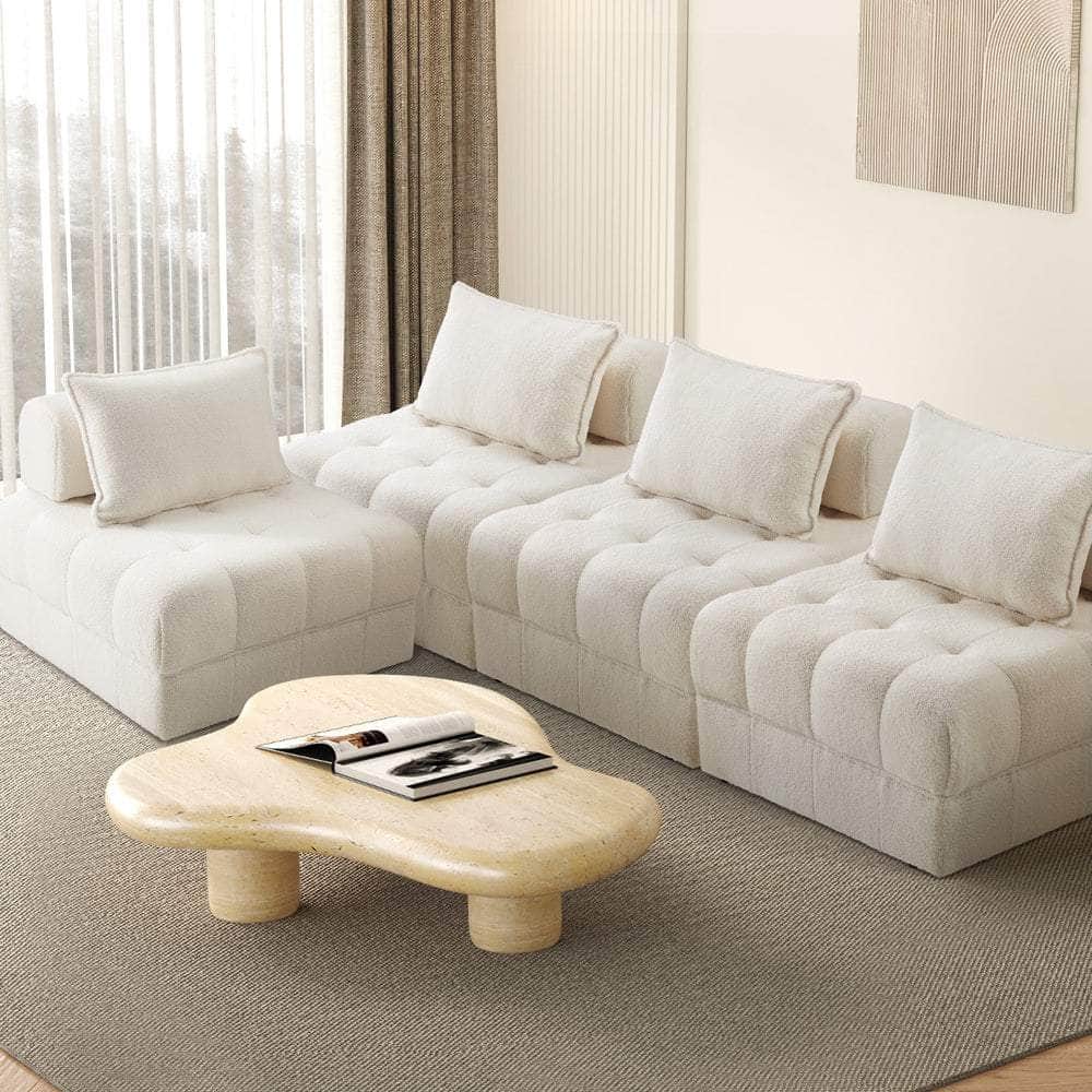 4-Seater Boucle Modular Sofa Lounge Chair Armless White Modern Living Room