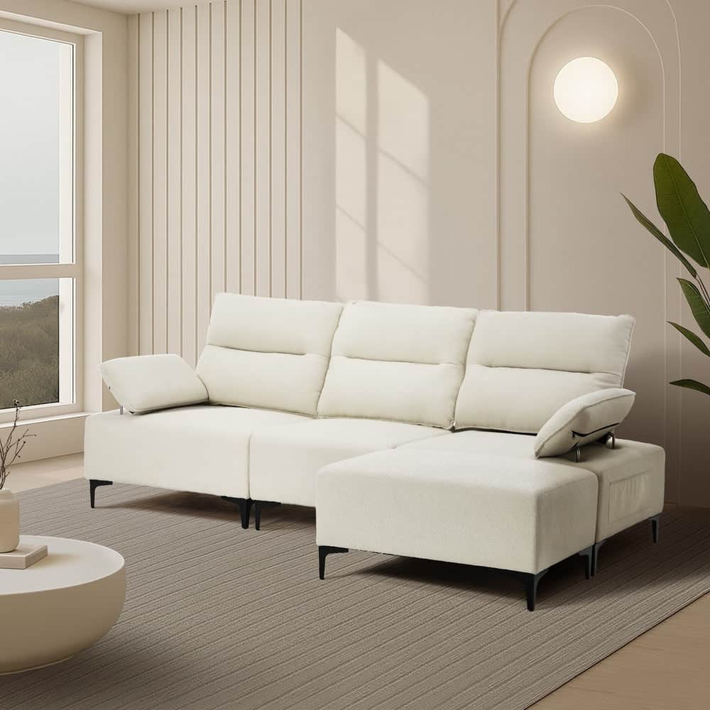 4 Seater Chenille Modular Sofa Adjustable Armrest Ottoman