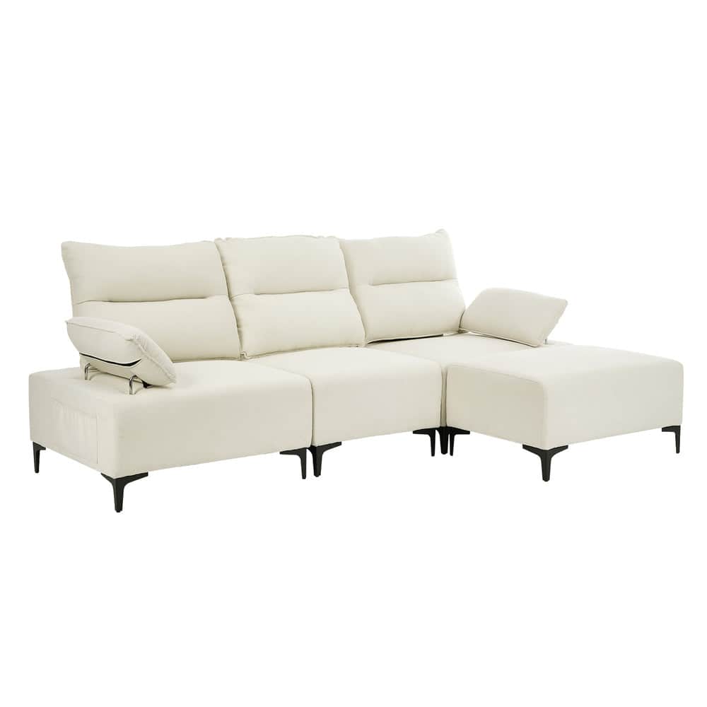 4 Seater Chenille Modular Sofa Adjustable Armrest Ottoman