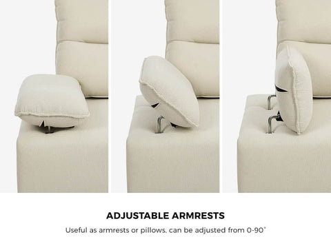 4 Seater Chenille Modular Sofa Adjustable Armrest Ottoman