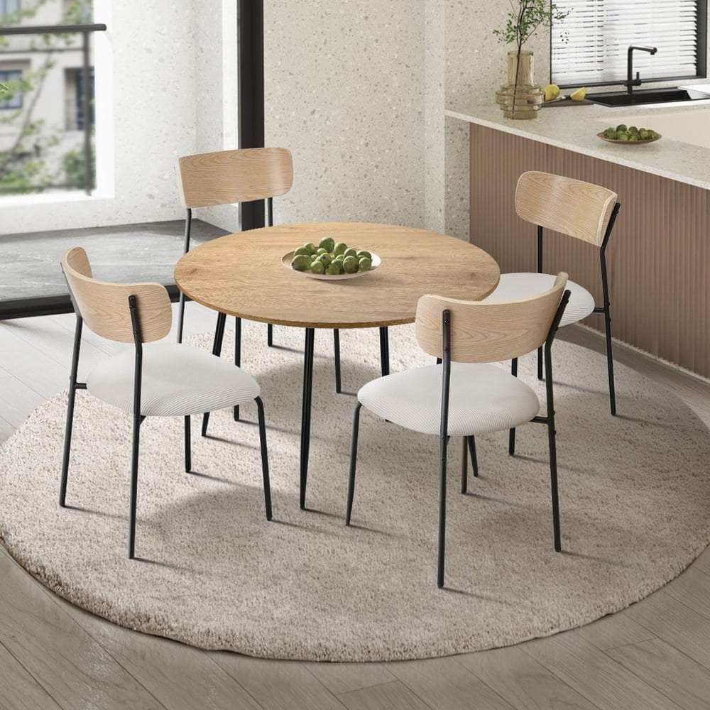 4-Seater Dining Set 1.1m Dining Table with Corduroy Chairs